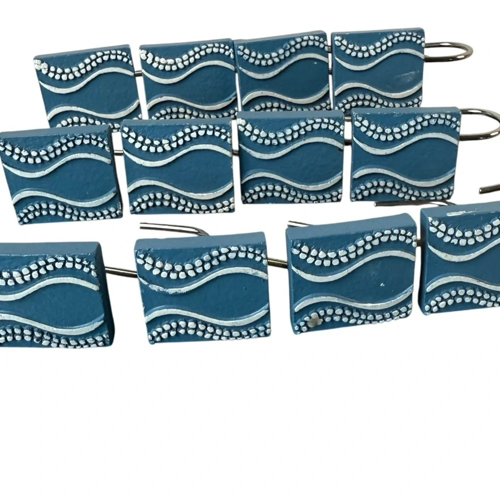 Vintage SET of 12 Shower Curtain Hooks Blue Water Farmhouse Shabby Cottagecore